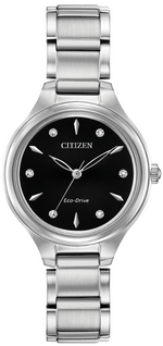 Women's Stainless Steel Eco Wr Bracelet Watch with Black Dial & Diamond Accents by Citizen