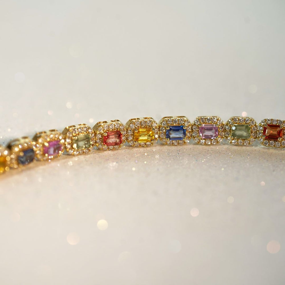 14K Yellow Gold Rainbow Sapphires & Diamond Bracelet