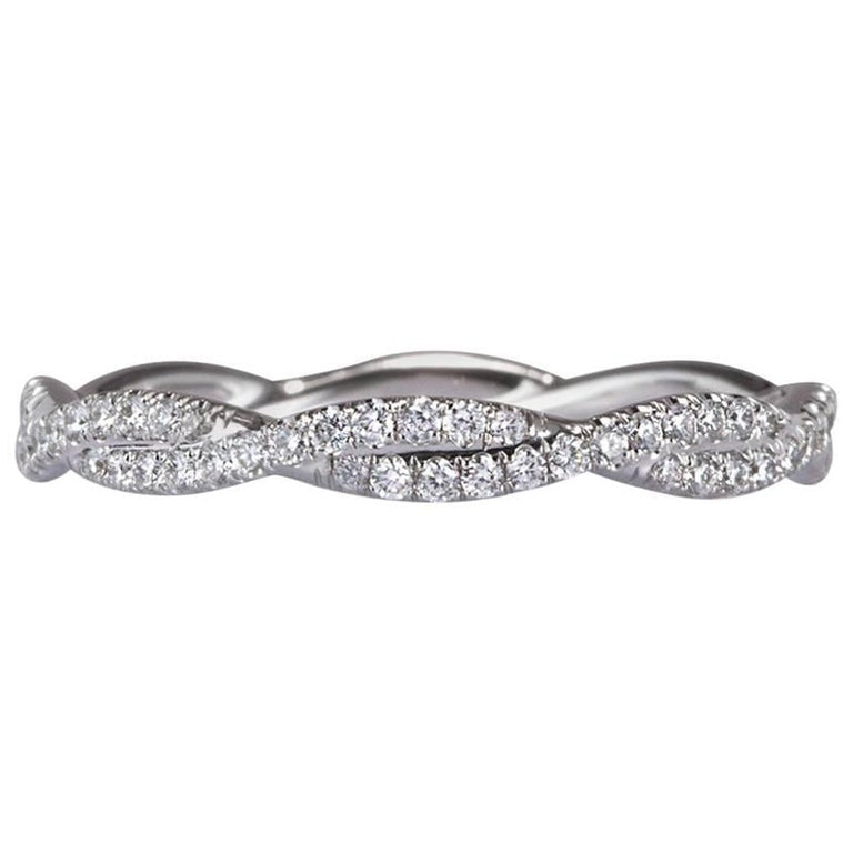 14K White Gold 0.38cttw Diamond Twisted Wedding Band