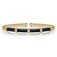 14K Yellow Gold Bujukan Beads Split Bangle with Black Enamel by Gabriel