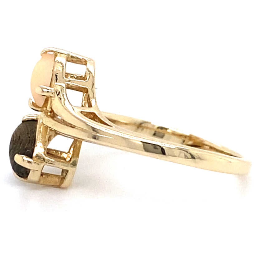 Estate Pink & Black Coral Ring