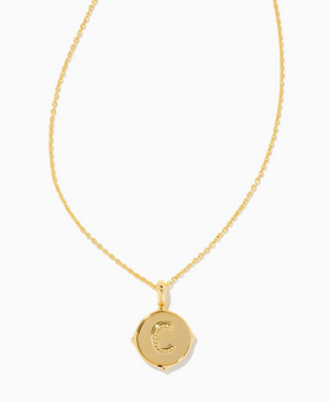 Letter C Gold Plated Disc Pendant in Iridescent Abalone by Kendra Scott