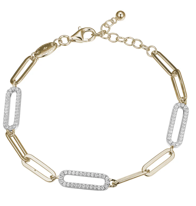 Sterling Silver Bracelet Made with Paperclip Chain & CZ Link Stations by Charles Garnier