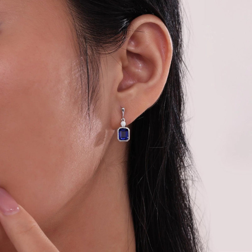 SS/PT 1.82cttw Simulated Diamond & Lab Grown Sapphire Earrings