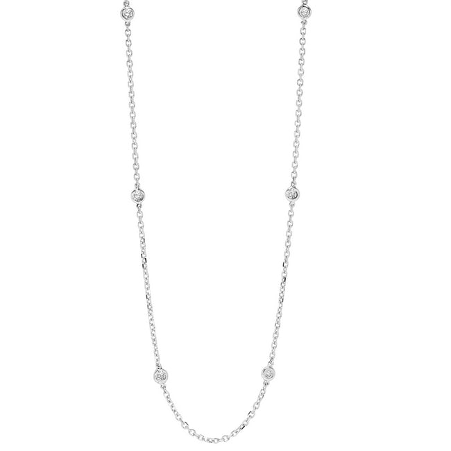 14K White Gold 1.5cttw Diamond Station Necklace 18"