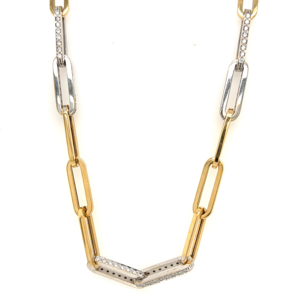 
            
                Load image into Gallery viewer, 18K Yellow &amp;amp; White Gold 1.56cttw G/H SI Diamond Paperclip Necklace 18&amp;quot;
            
        