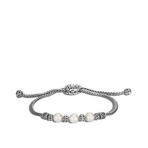Essentials Silver Mini Chain Pull Through Bracelet with Cultured Fresh Water Pearls Sz M-L by John Hardy