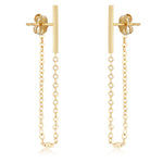 14K Yellow Gold 2mm x13mm Bar with Chain Earrings