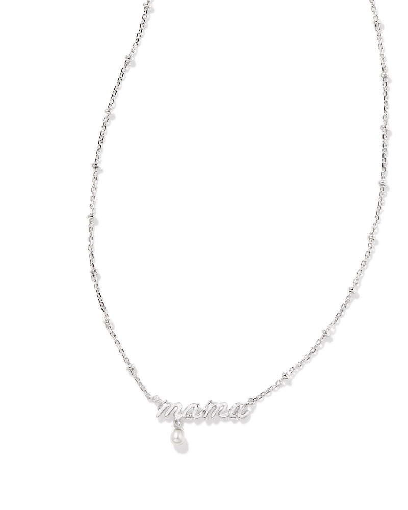 Mama Script Silver Rhodium Plated Pendant Necklace with White Pearl by Kendra Scott