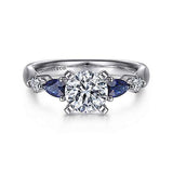 14K White Gold Round Five Stone Sapphire and Diamond Engagement Semi-Mount Ring