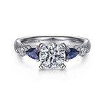 Elegant 14K White Gold Round Five Stone Sapphire and Diamond Engagement Semi-Mount Ring