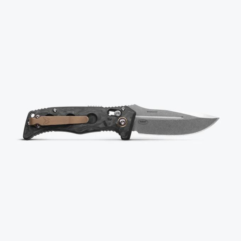 Mini Auto Adamas Knife with Marbled Carbon Fiber & Drop Point by Benchmade