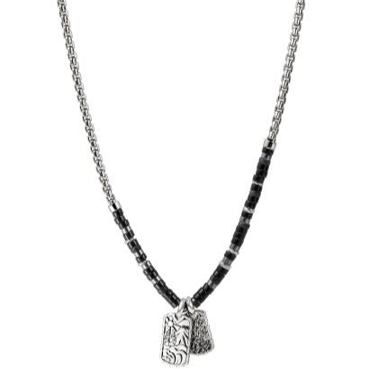Heishi Silver Tag Pendant Necklace with 4mm Treated Black Onyx & Hematite Beads by John Hardy