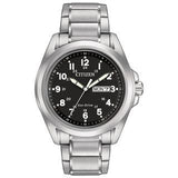 Men's Eco Drive Garrison Stainless Steel Bracelet with Black Dial Watch by Citizen