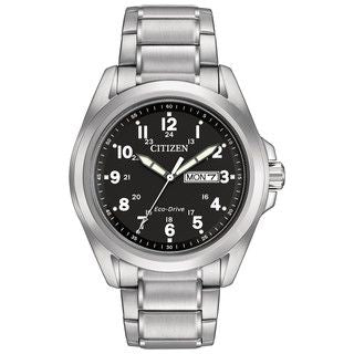 Men's Eco Drive Garrison Stainless Steel Bracelet with Black Dial Watch by Citizen
