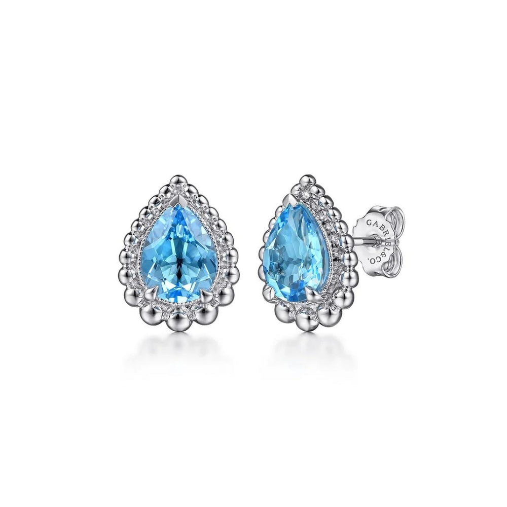 Sterling Silver 2.71cttw Faceted Swiss Blue Topaz Pear Shape Bujukan Stud Earrings by Gabriel