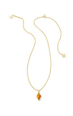 Yellow Gold Plated Framed Abbie Short Pendant Necklace with Marbled Amber Illusion by Kendra Scott