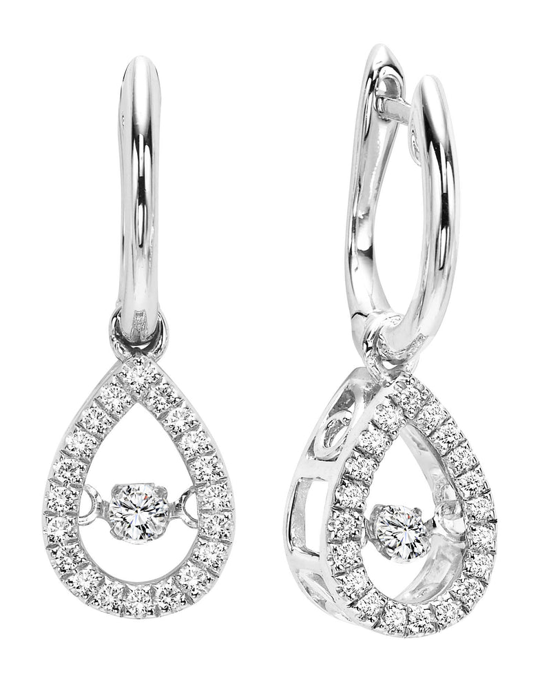 10K White Gold 0.20cttw Diamond Rhythm of Love Pear Shaped Dangle Earrings