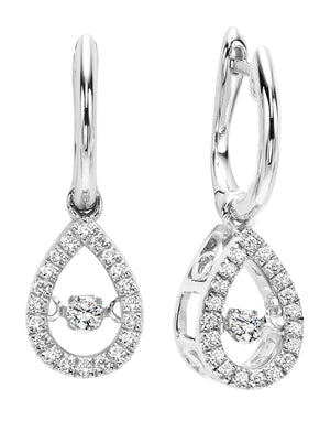 10K White Gold 0.20cttw Diamond Rhythm of Love Pear Shaped Dangle Earrings