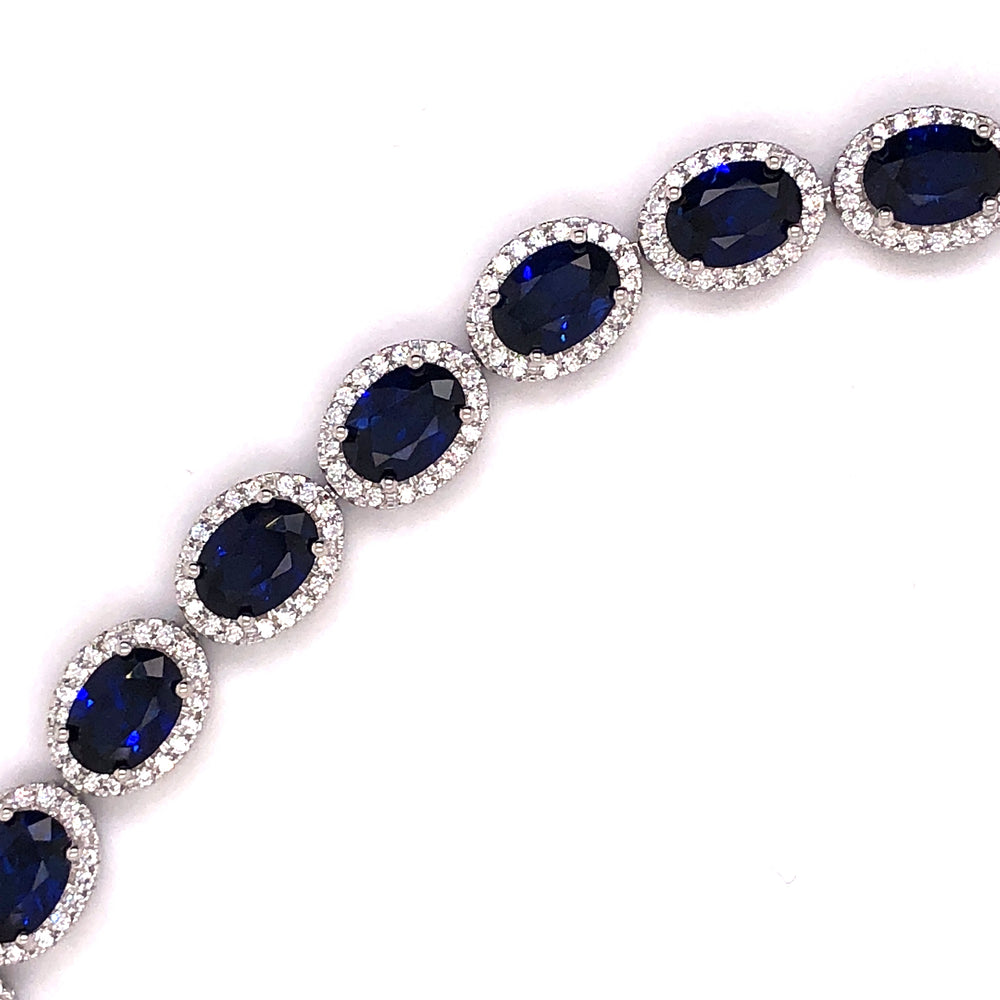 Sterling Silver Lab Sapphire & CZ Bracelet