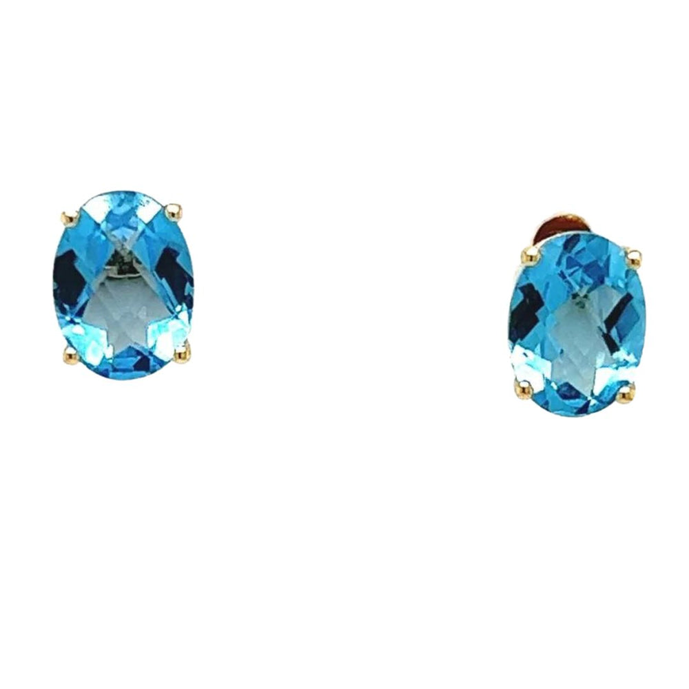 14K Yellow Gold 5X7 Swiss Blue Topaz Earrings