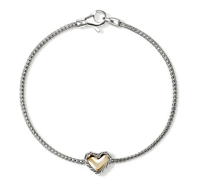 JH Essentials Heart 14K Gold & Silver on 1.8mm Chain Bracelet by John Hardy Sz M