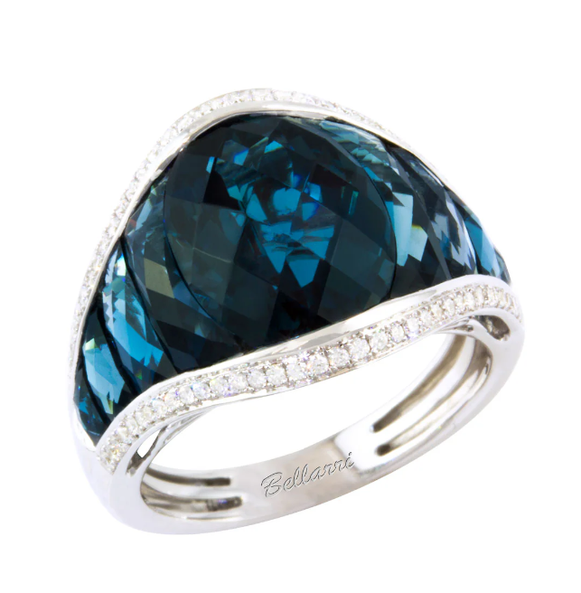 White Gold London Blue Topaz & Diamond Ring by Bellarri