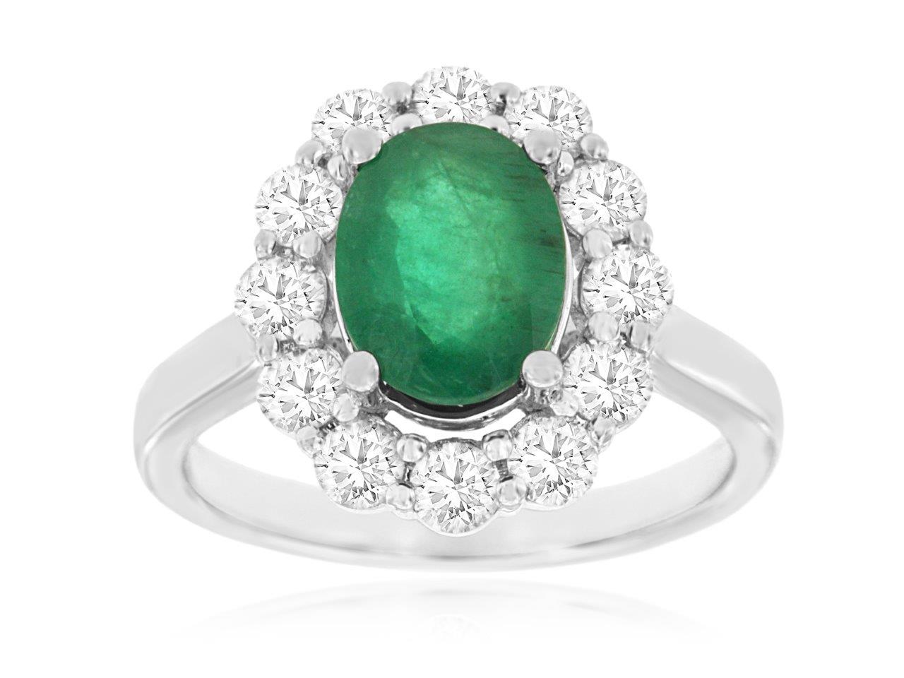 14K White Gold Emerald & Diamond Ring by RJM