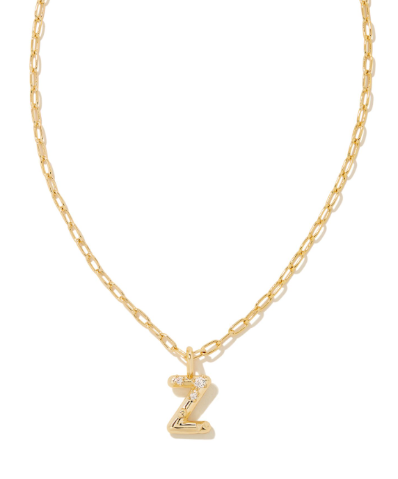 Crystal Letter Z Gold Plated White CZ Short Pendant Necklace by Kendra Scott