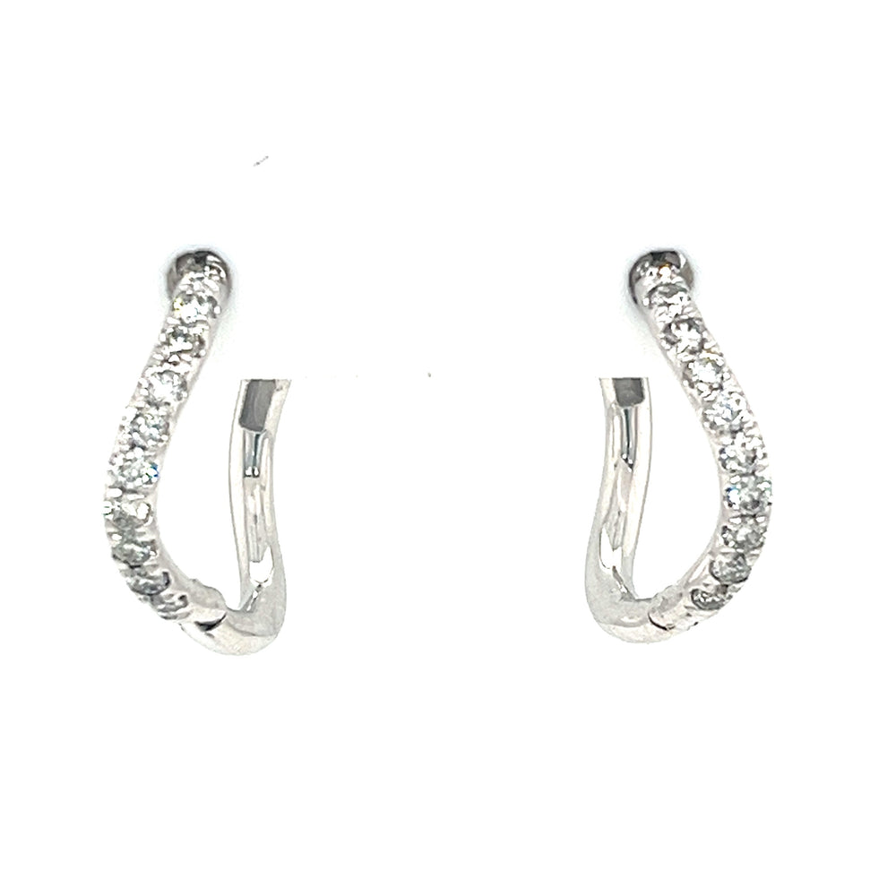 14K White Gold 0.40cttw Diamond Curved Huggie Earrings