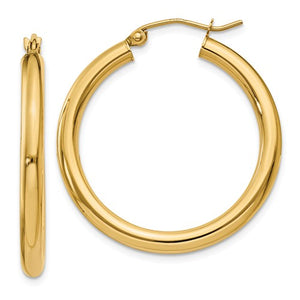 14K Yellow Polished 3mm Round Hoop Earrings