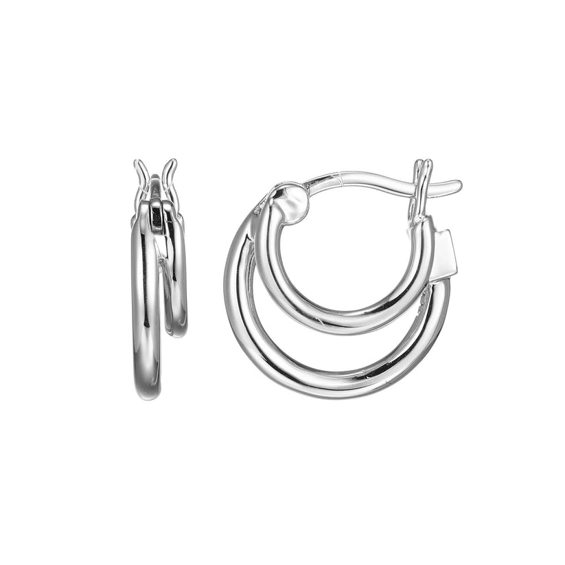 Sterling Silver Simpatico Rhodium Plated Hoop Earrings by Elle