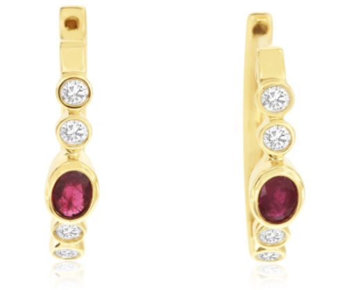 14K Yellow Gold 0.55cttw Ruby & 0.33cttw SI1 G-H Diamond Earrings by RJM