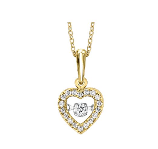 10K Yellow Gold 0.20cttw Diamond Rhythm of Love Heart Shaped Pendant & Chain