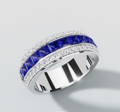 14K White Gold 1.47cttw Sapphire & .39cttw VS GH Diamond Ring