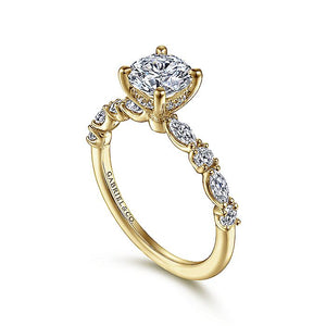 Captivating 14K Yellow Gold Round Diamond Semi-Mount Engagement Ring