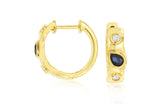 14K Yellow Gold Bezel Set Sapphire & Diamond Huggie Earrings by RJM