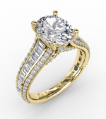 14K Yellow Gold 1.07cttw VS FG Oval Diamond Semi-Mount with Baguettes & Pave Diamonds by Fana