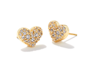 Ari Gold Plated White CZ Pave Crystal Heart Earrings by Kendra Scott