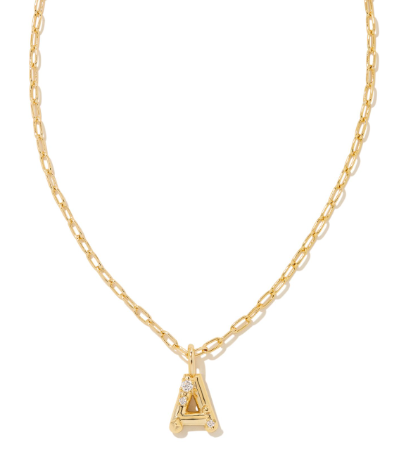 Crystal Letter A Gold Plated White CZ Short Pendant Necklace by Kendra Scott