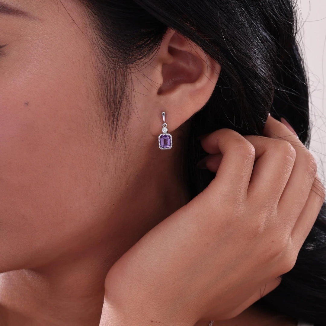 SS/PT 1.82cttw Simulated Diamond & Simulated Amethyst Earrings