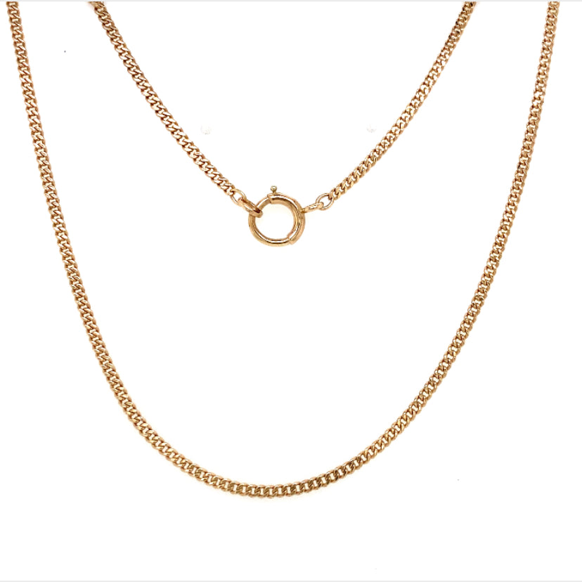 Estate 10K Yellow Gold 2mm Curb Chain Choker with Large Spring Ring Clasp