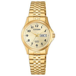 Stainless Steel Gold-Tone Ladies Quartz WR50 Expandable Band Watch