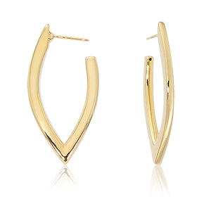 14K Yellow Gold V Shape Hoop Post Earrings
