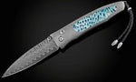 Charleston Folding Knife With Fossil Coral And Wave Damascus Blade 23/25 By William Henry