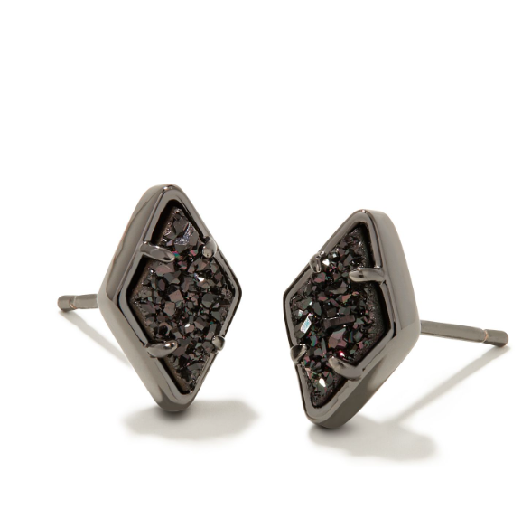 Kinsley Gunmetal Stud Earrings in Black Drusy by Kendra Scott