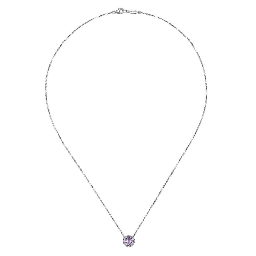 Sterling Silver Pink Amethyst Round Necklace by Gabriel