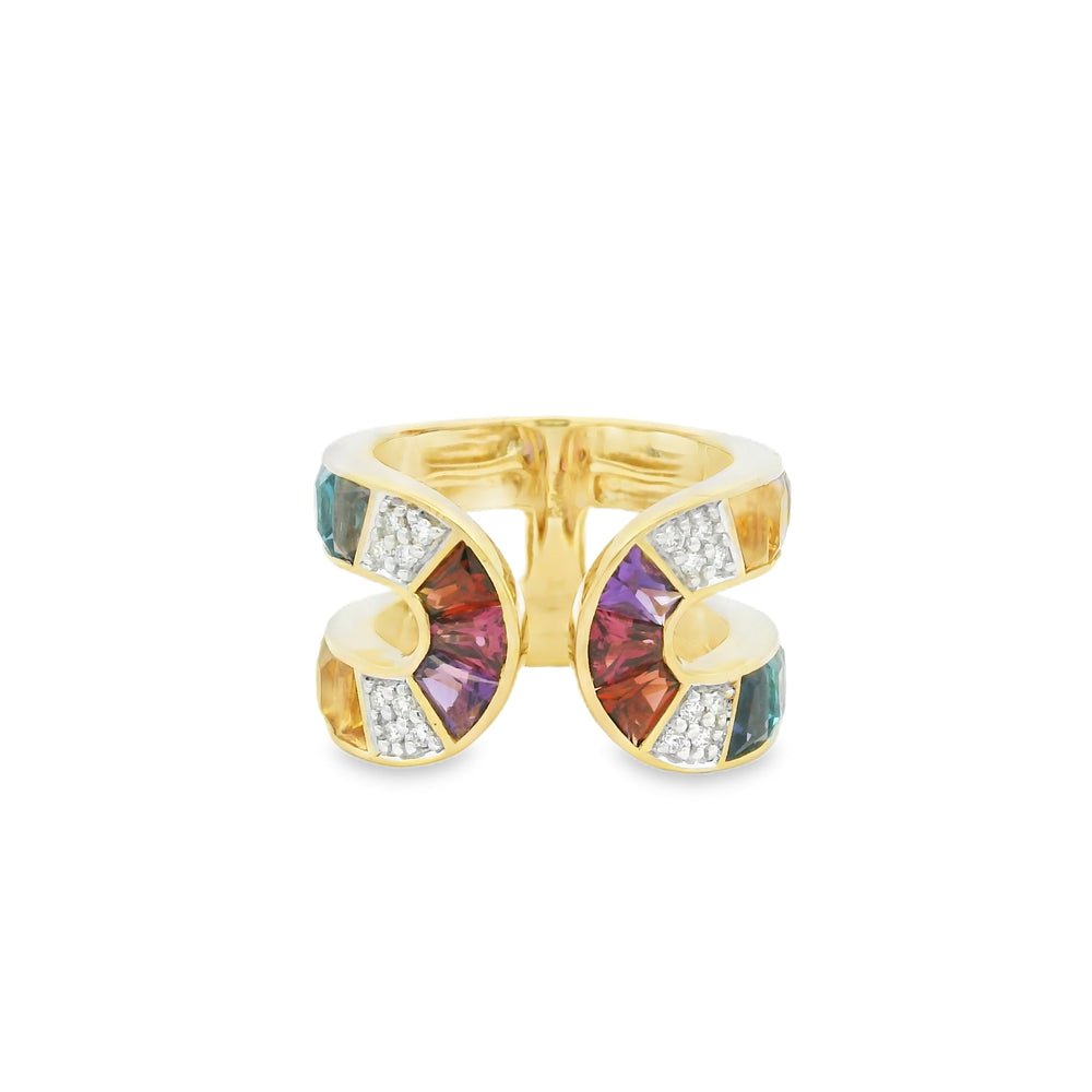 14K Yellow Gold 2.63cttw Multi Sapphire & 0.10cttw Diamond Ring by Bellarri