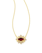 Grayson Gold Plated Sunburst Framed Pendant with Red Glass by Kendra Scott