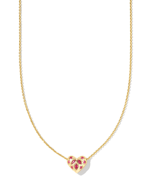 Holland Heart Gold Plated Pink Crystal Short Pendant Necklace by Kendra Scott